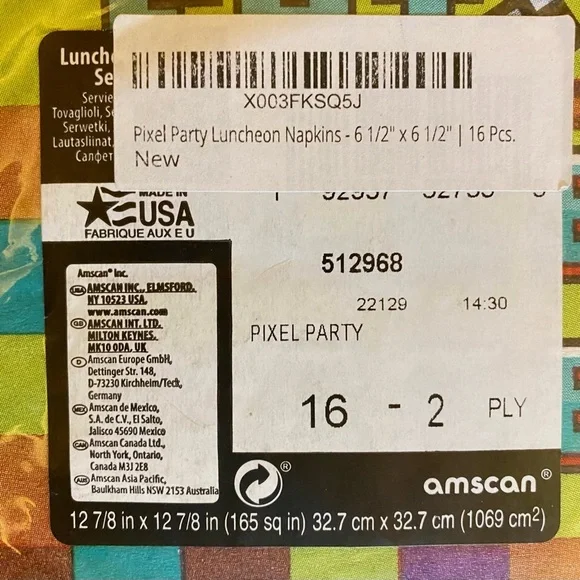 Pixel Party Luncheon Napkins - 6 1/2" x 6 1/2" | 16 Pcs - Picture 2 of 4